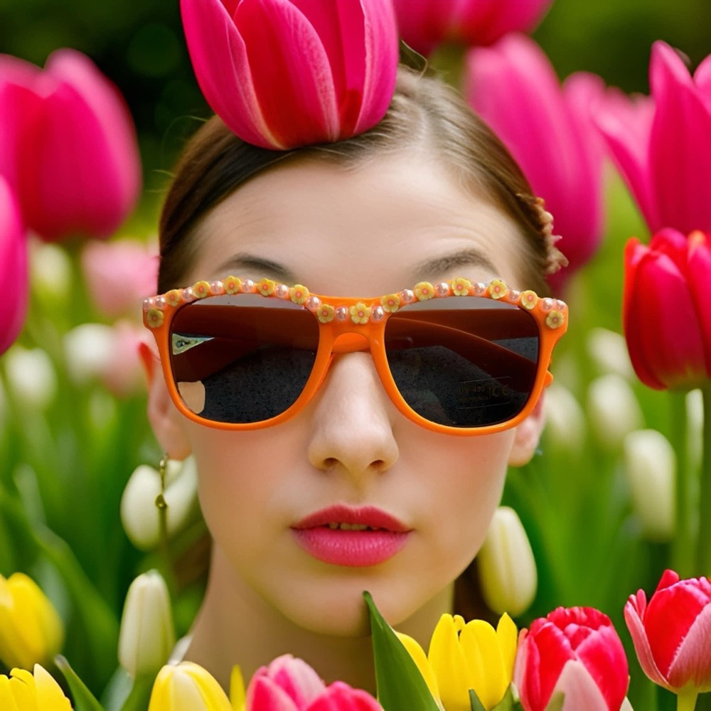 Sunglasses Designed Orange Flower - image 3